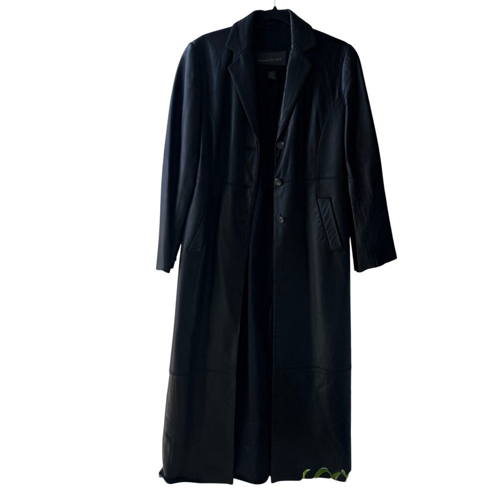Banana Republic Vintage 90s 100% Genuine Leather Black Pea Coat